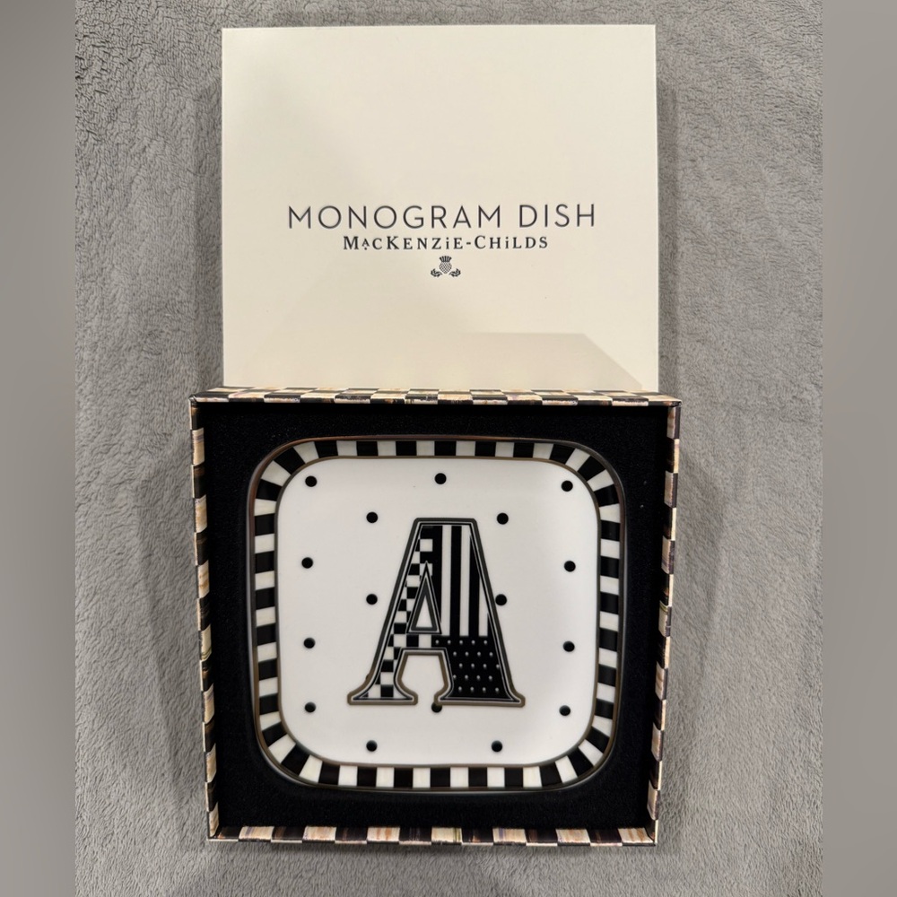MacKenzie-Childs Black and White Monogram Dish
